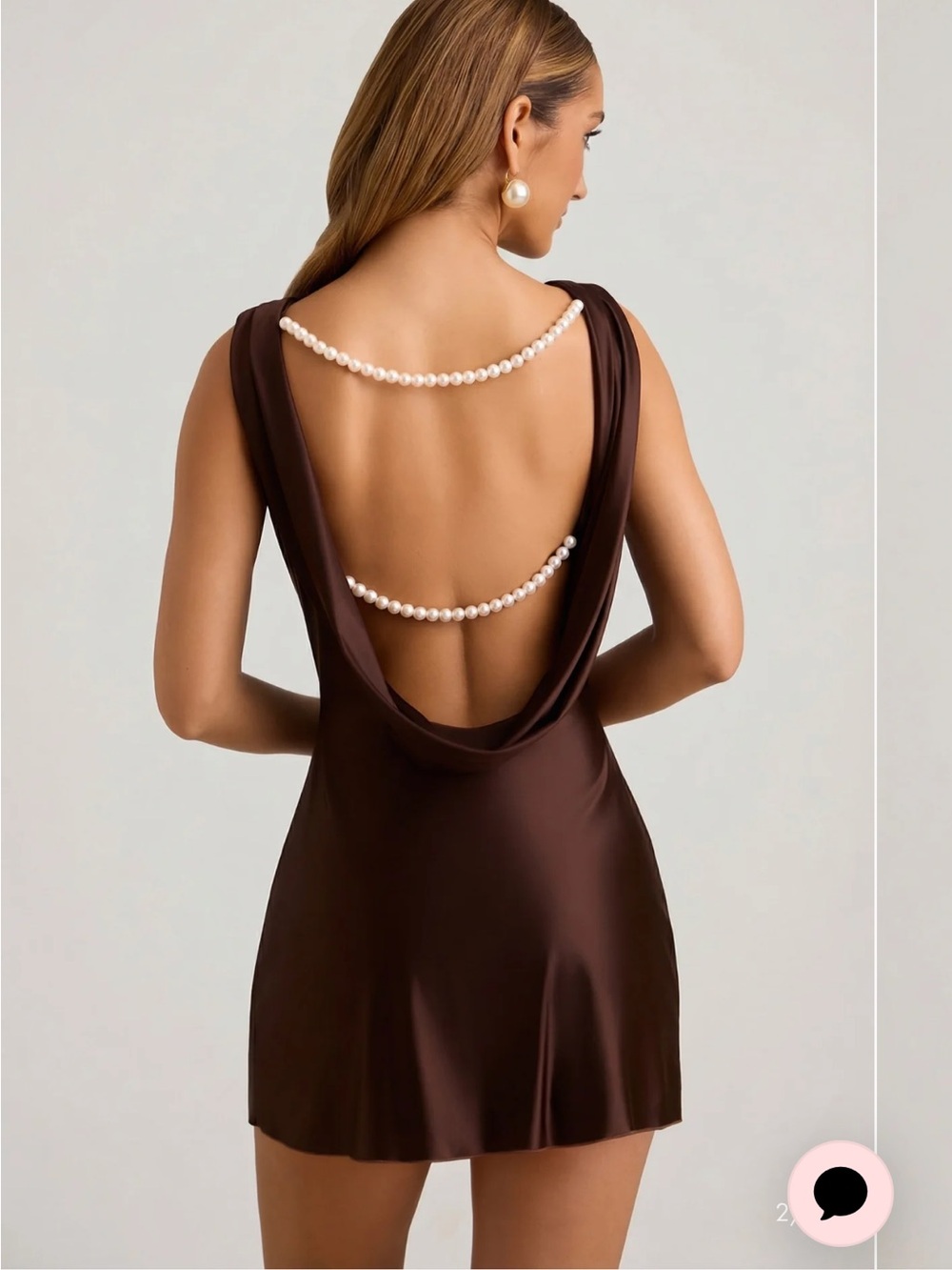 Oh Polly Monnie Draped Open-Back A-Line Mini Dress 6 Pearl Chocolate Brown NWT